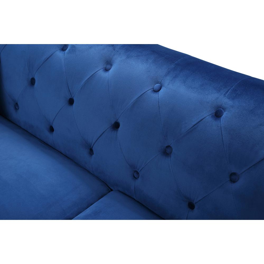 Pompano 83 in. Navy Blue Tufted Velvet Loveseat with 2-Throw Pillow. Picture 4