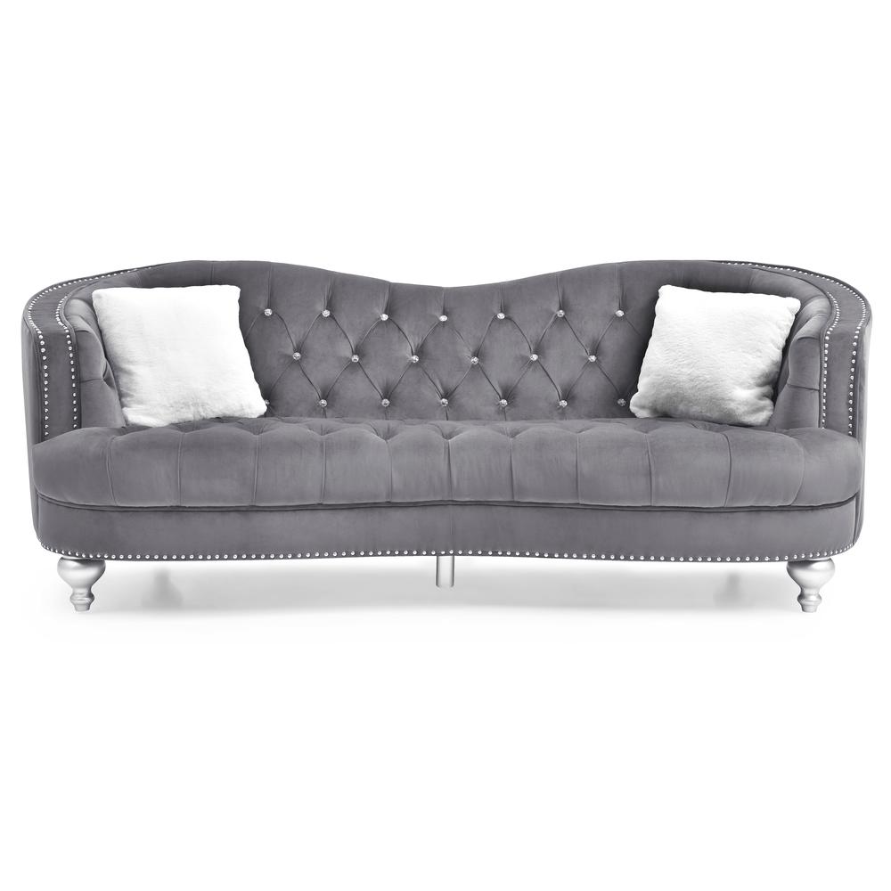 Jewel 90 in. W Flared Arm Velvet Straight Sofa in Gray. The main picture.