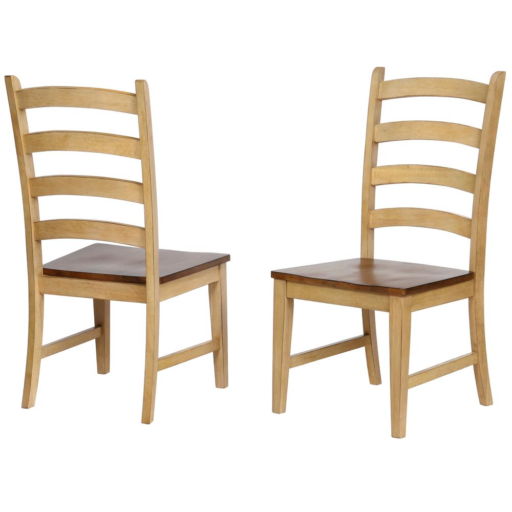 Distressed Two Tone Light Creamy Wheat with Warm Pecan Brown Side Chair (Set of 2), BH-BR-C80-PW-2. Picture 2