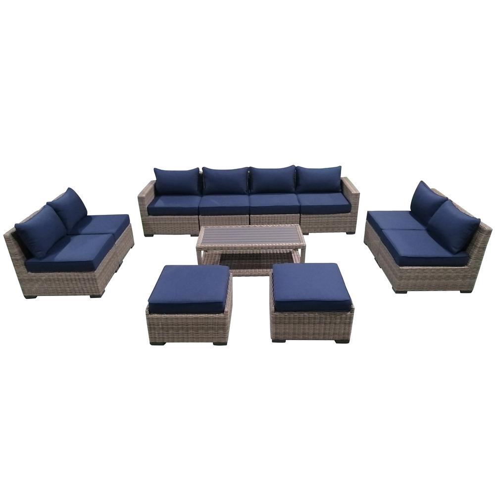 11-Piece Outdoor Patio Furniture Set Wicker Rattan Sectional Sofa & Couch with Coffee Table, CS-W18. Picture 1