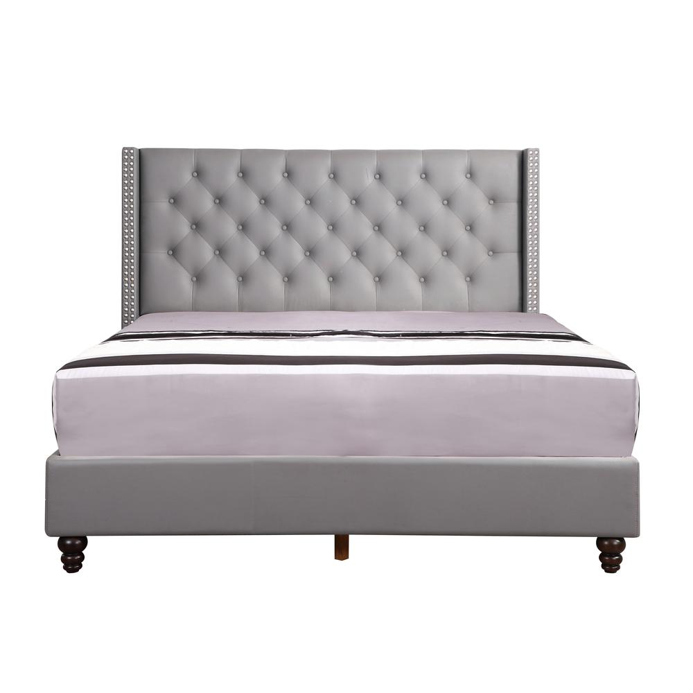Julie Light Gray Queen Upholstered Panel Bed. Picture 2