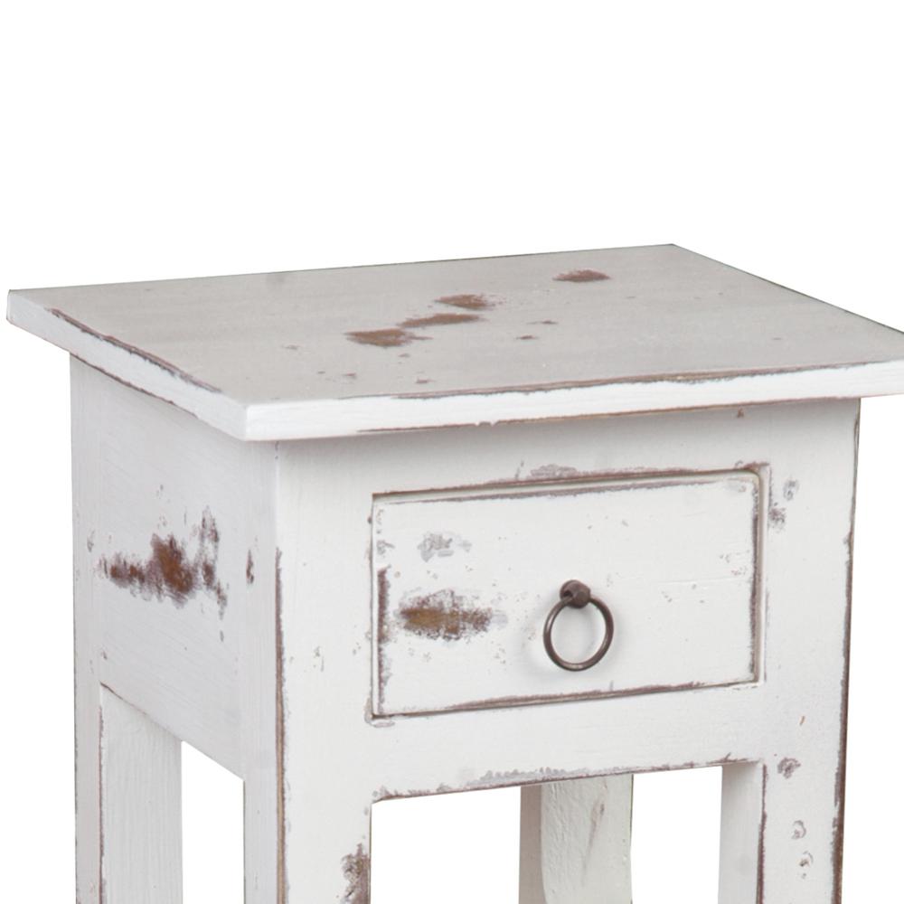 Shabby Chic Cottage 11.8 in. Heavy Distressed Whitewash Square Solid Wood End Table with 1 Drawer. Picture 4