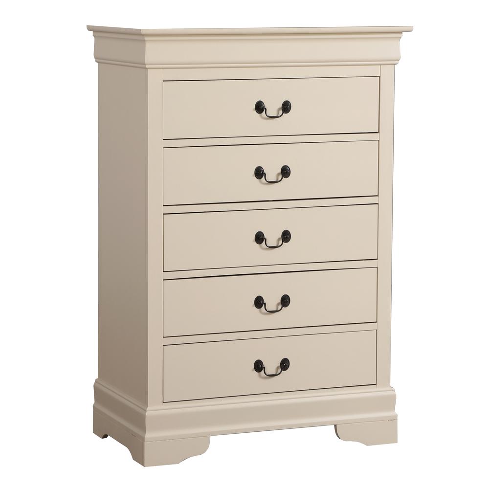 Louis Phillipe Beige 5 Drawer Chest of Drawers (33 in L. X 18 in W. X 48 in H.). The main picture.