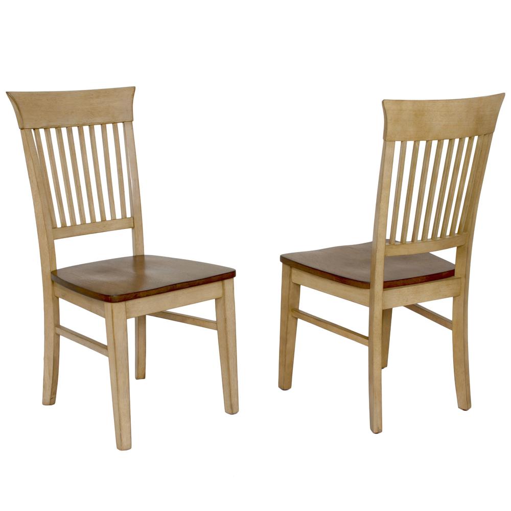 Distressed Two Tone Light Creamy Wheat with Warm Pecan Brown Side Chair (Set of 2), BH-BR-C70-PW-2. Picture 1