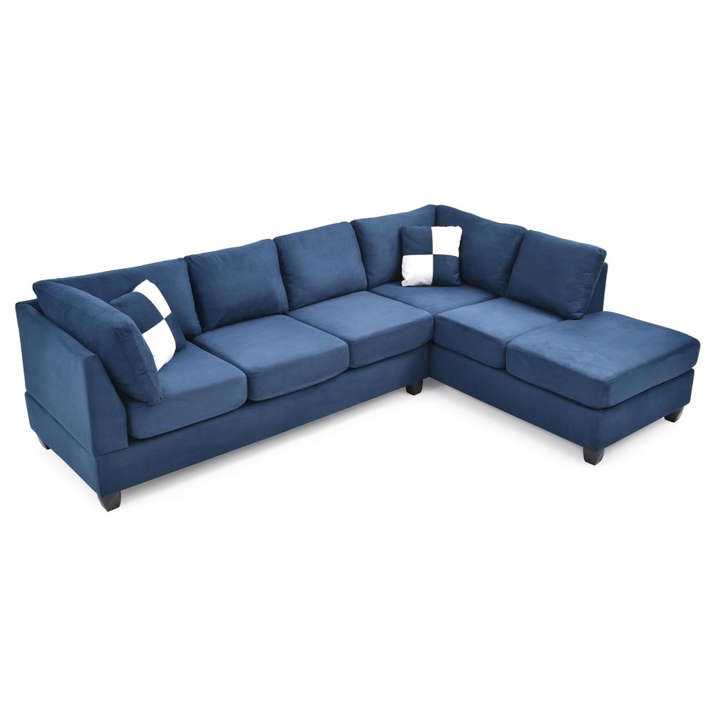 Malone 111 in. Navy Blue Suede 4-Seater Sectional Sofa with 2-Throw Pillow. Picture 2