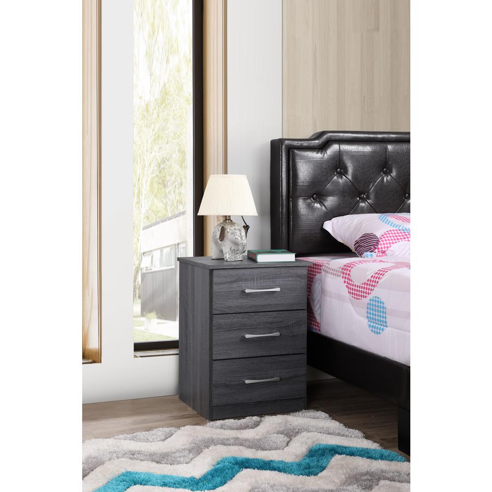 Boston 3-Drawer Gray Nightstand (24 in. H x 16 in. W x 18 in. D). Picture 6