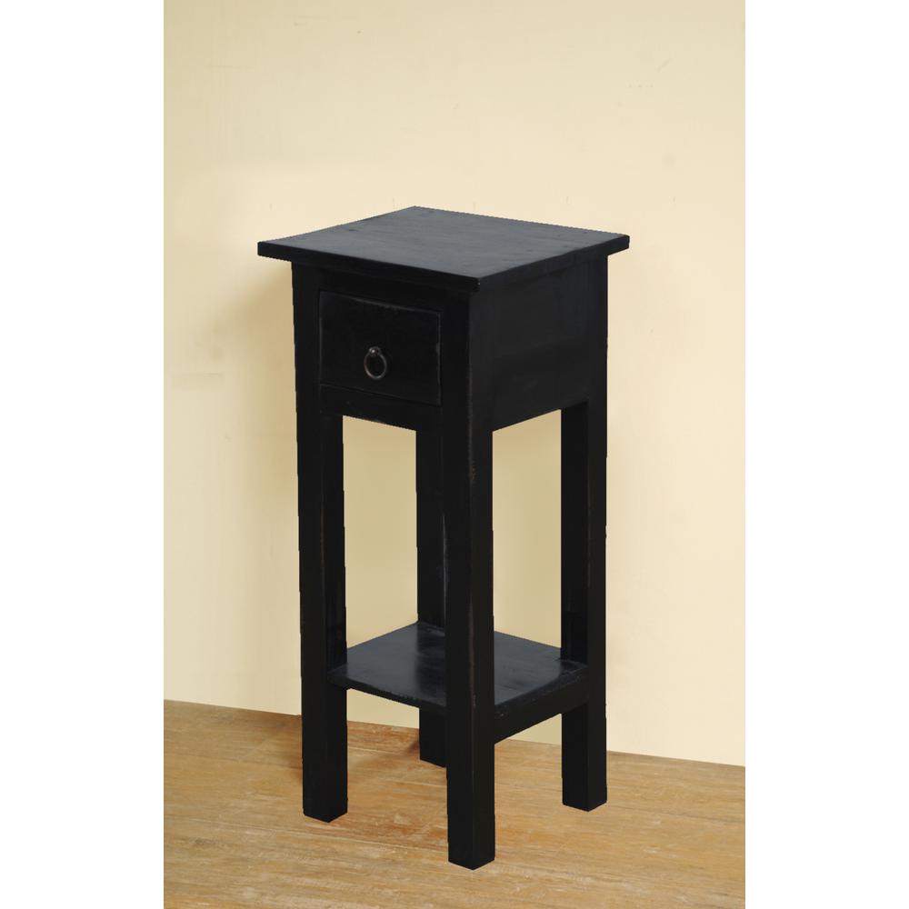 Shabby Chic Cottage 11.8 in. Antique Black Square Solid Wood End Table with 1 Drawer. Picture 6