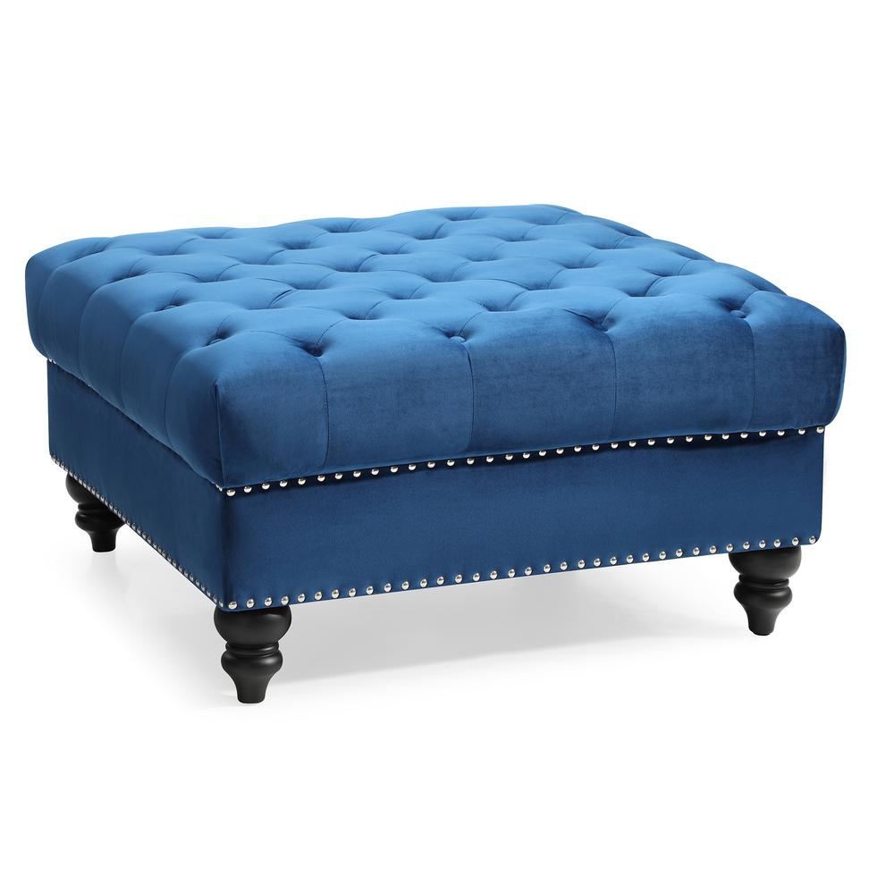 Nola Navy Blue Tufted Ottoman. Picture 2