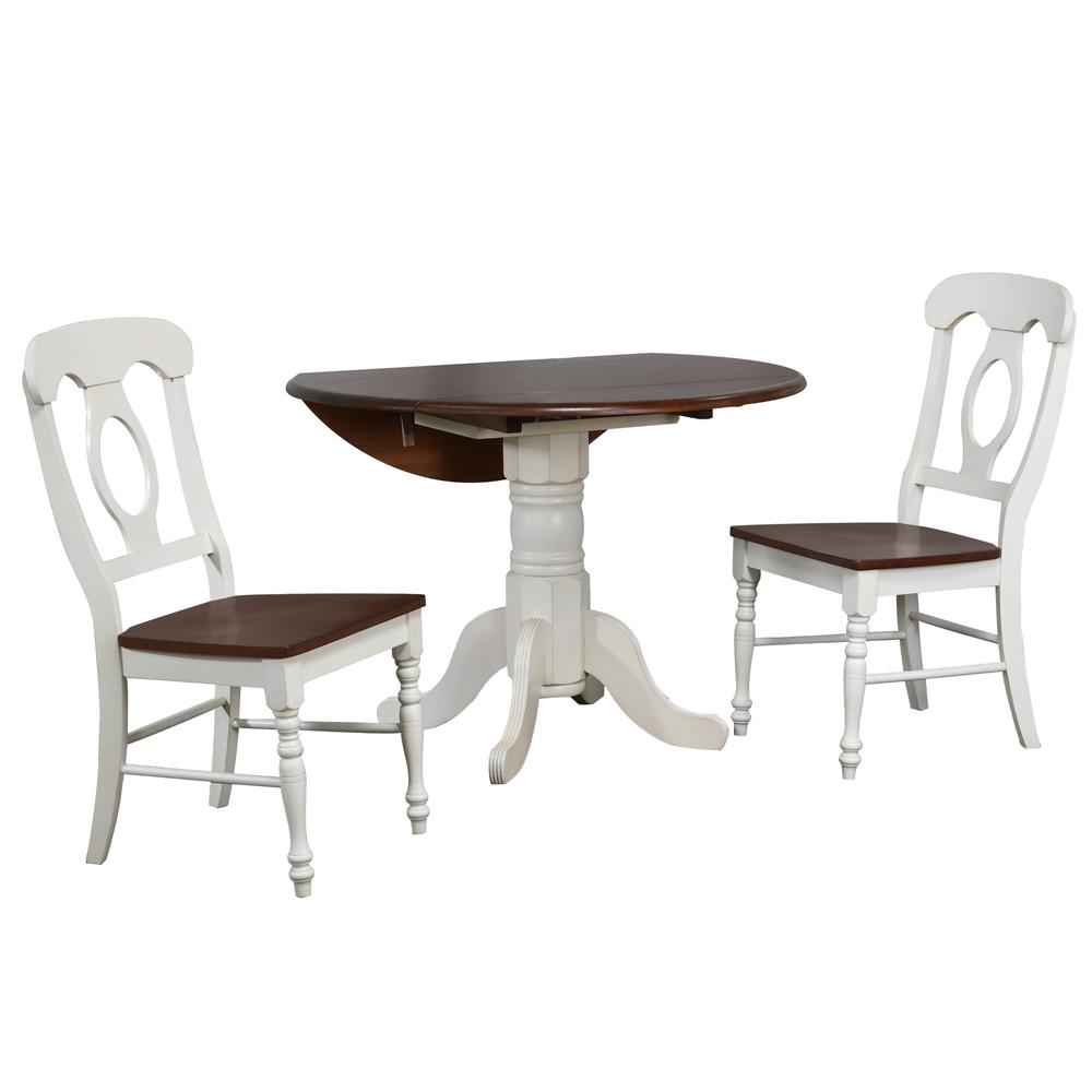 3-Piece Round Wood Top  White with Chestnut Brown Dining Set with Napoleon Chairs. Picture 1
