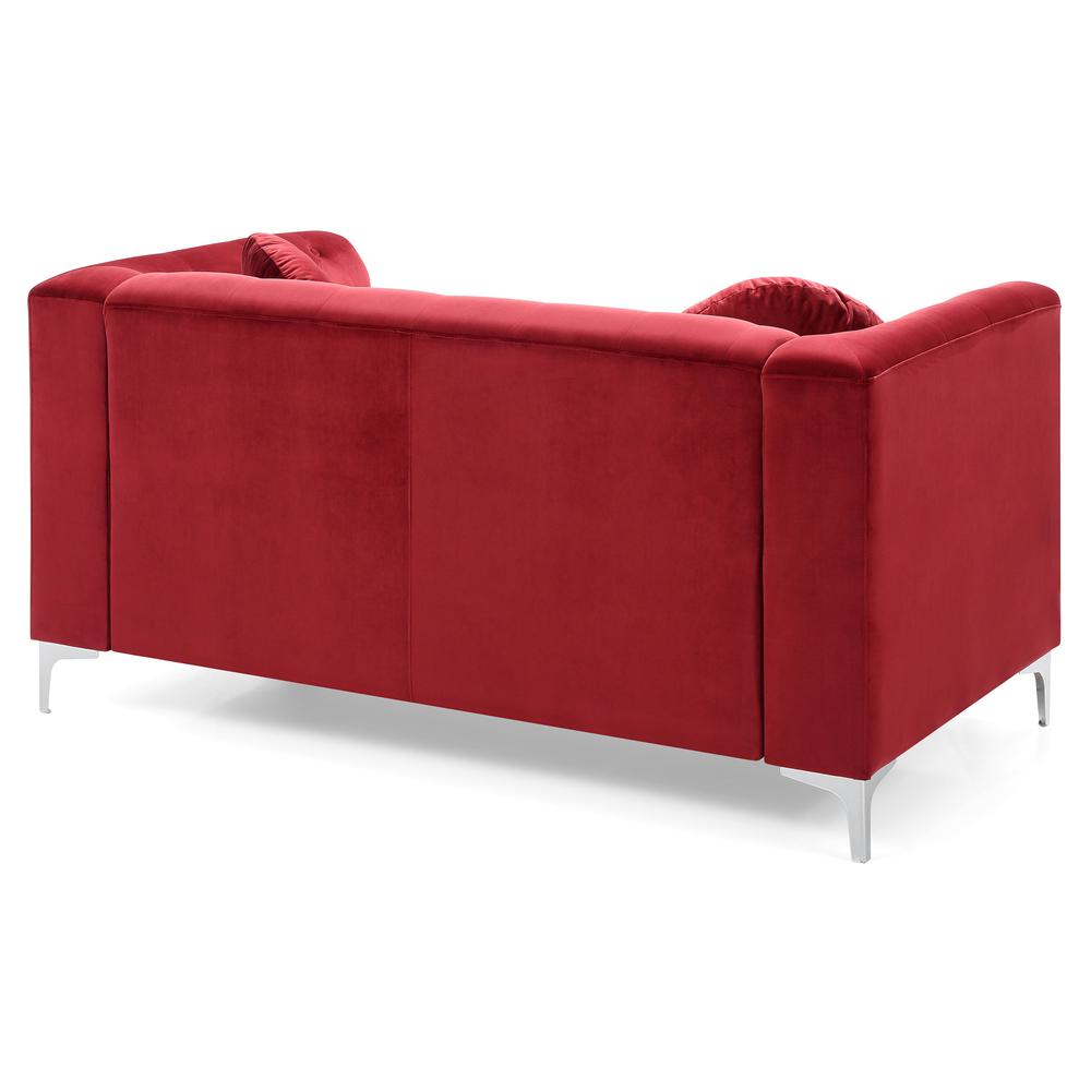 Pompano 62 in. Burgundy Velvet 2-Seater Sofa with 2-Throw Pillow. Picture 4