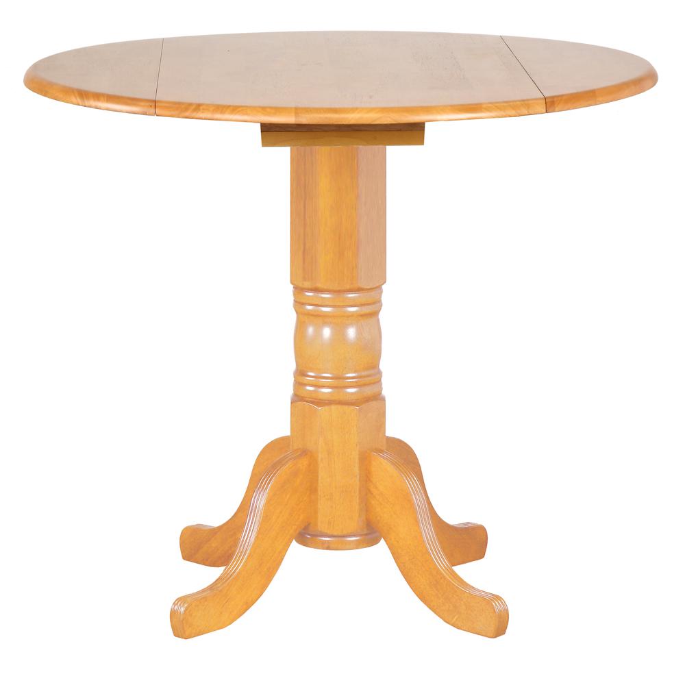 Selections 42 in. Round Extendable Pedestal Light Oak Wood Drop Leaf Dining Table (Seats 6). Picture 1