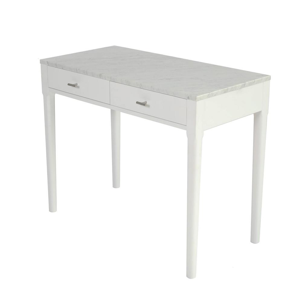 Meno 36" Rectangular Italian Carrara White Marble Console Table with White Legs. Picture 2