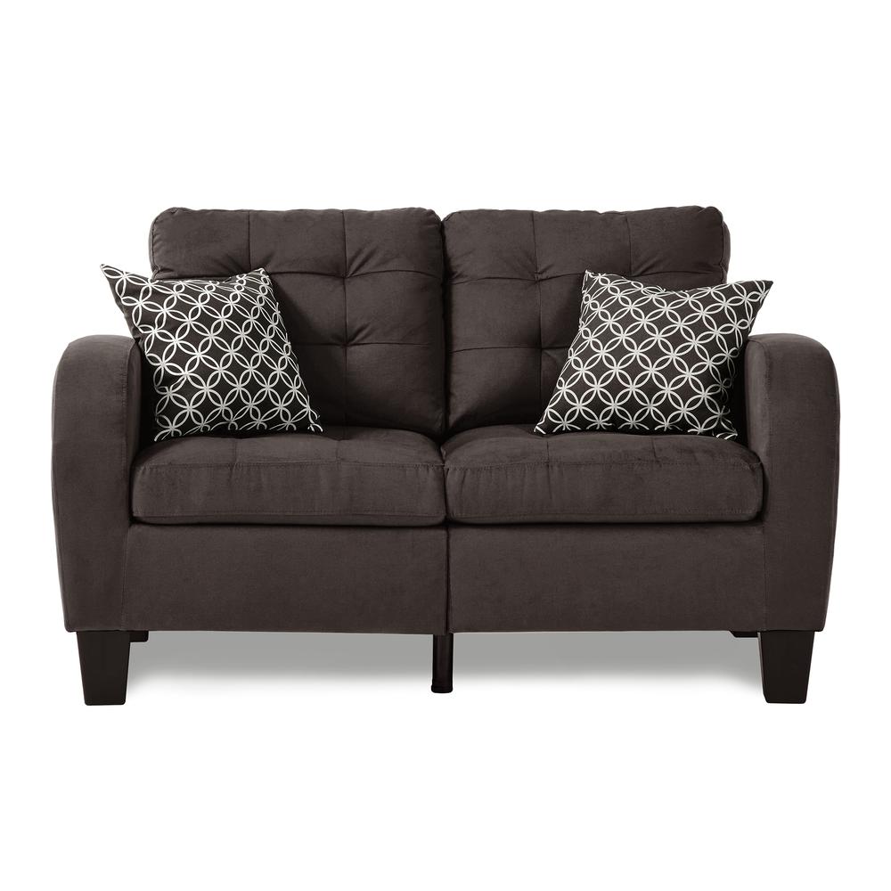 Forte 56.75 in. W Round Arm Fabric Straight Armrests 2 Pillows Loveseat in Chocolate. Picture 1