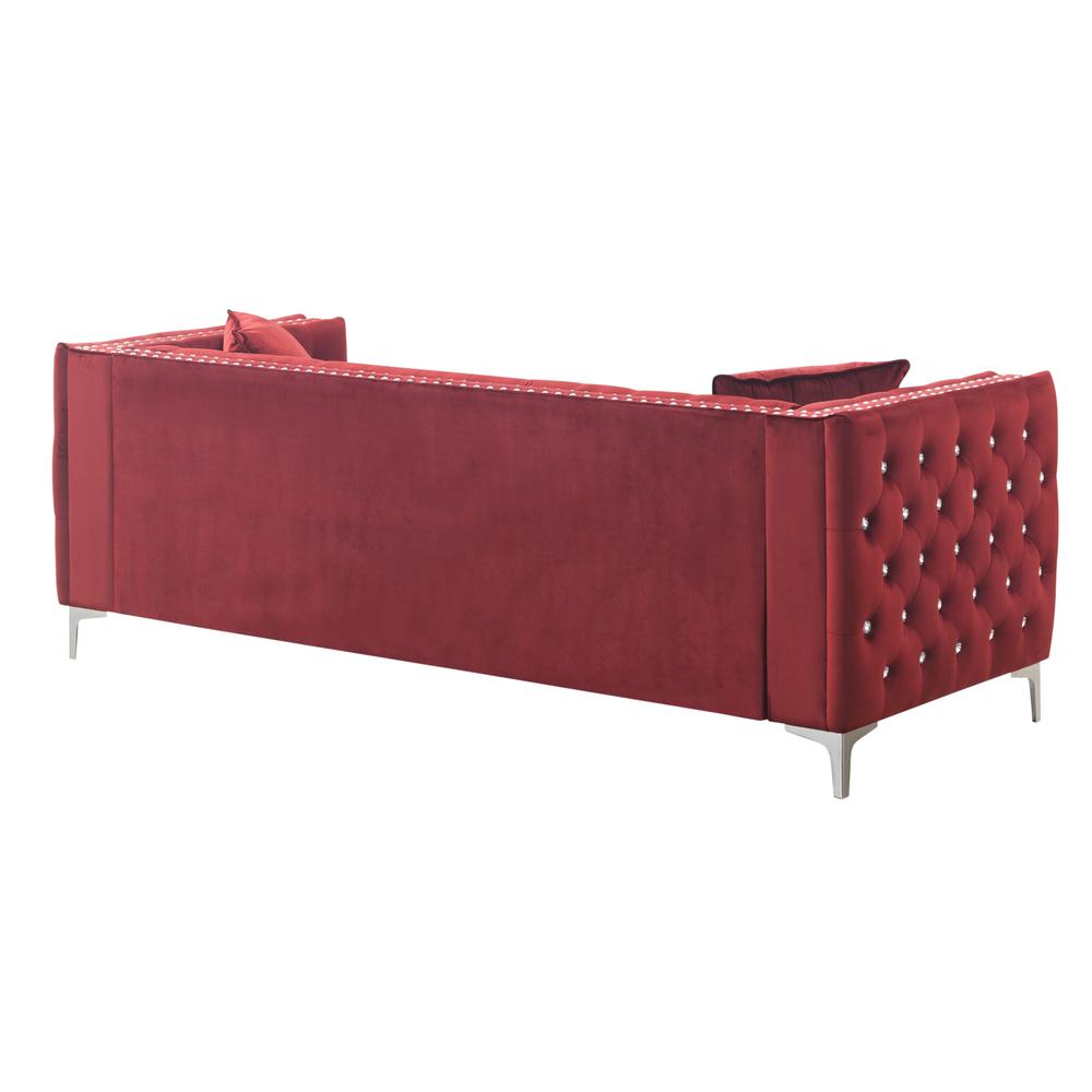 Paige 86 in. Burgundy Velvet 3-Seater Sofa with 2-Throw Pillow. Picture 3