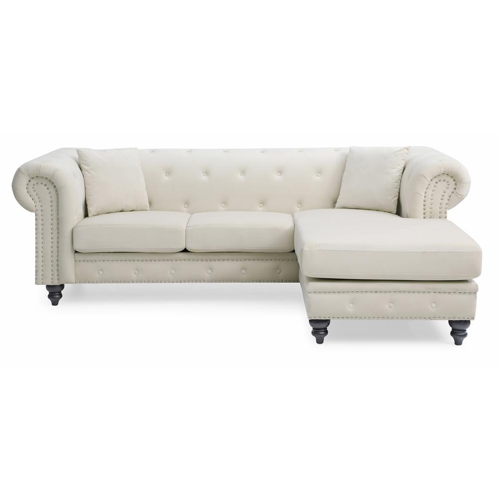 Nola 98 in. Ivory 3-Seater Velvet Sofa with 2-Throw Pillow. Picture 1