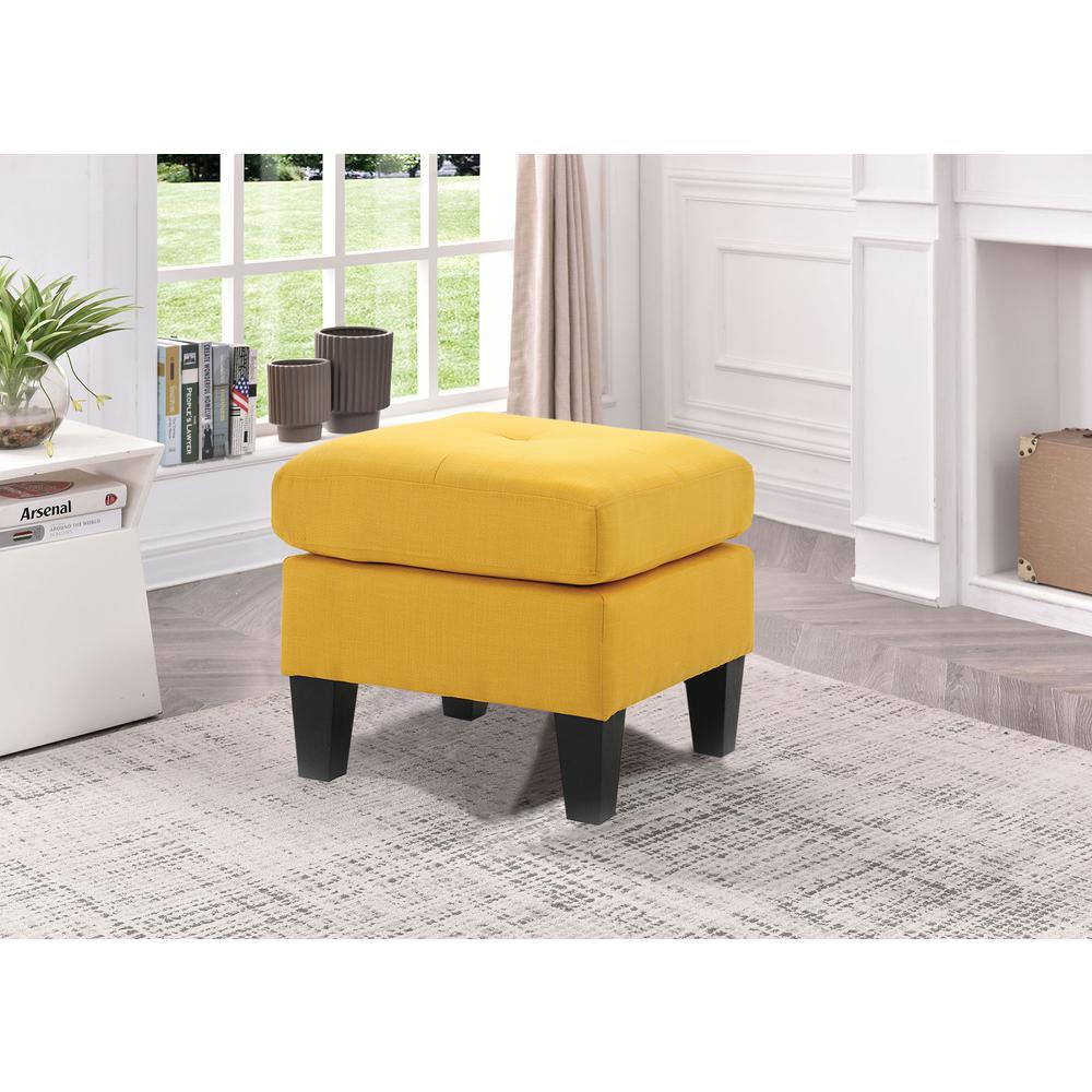 Newbury Yellow Polyester Upholstered Ottoman. Picture 3