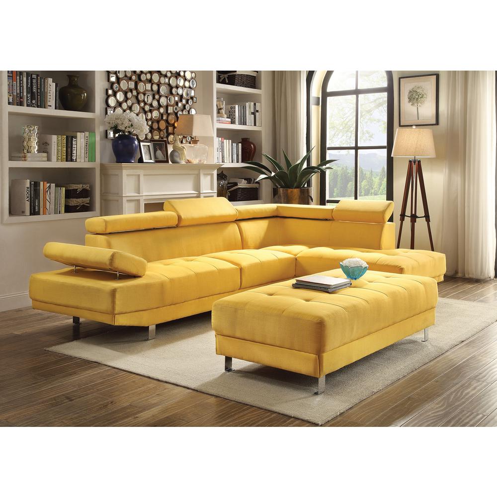 Riveredge Yellow Linen Upholstered Ottoman. Picture 3