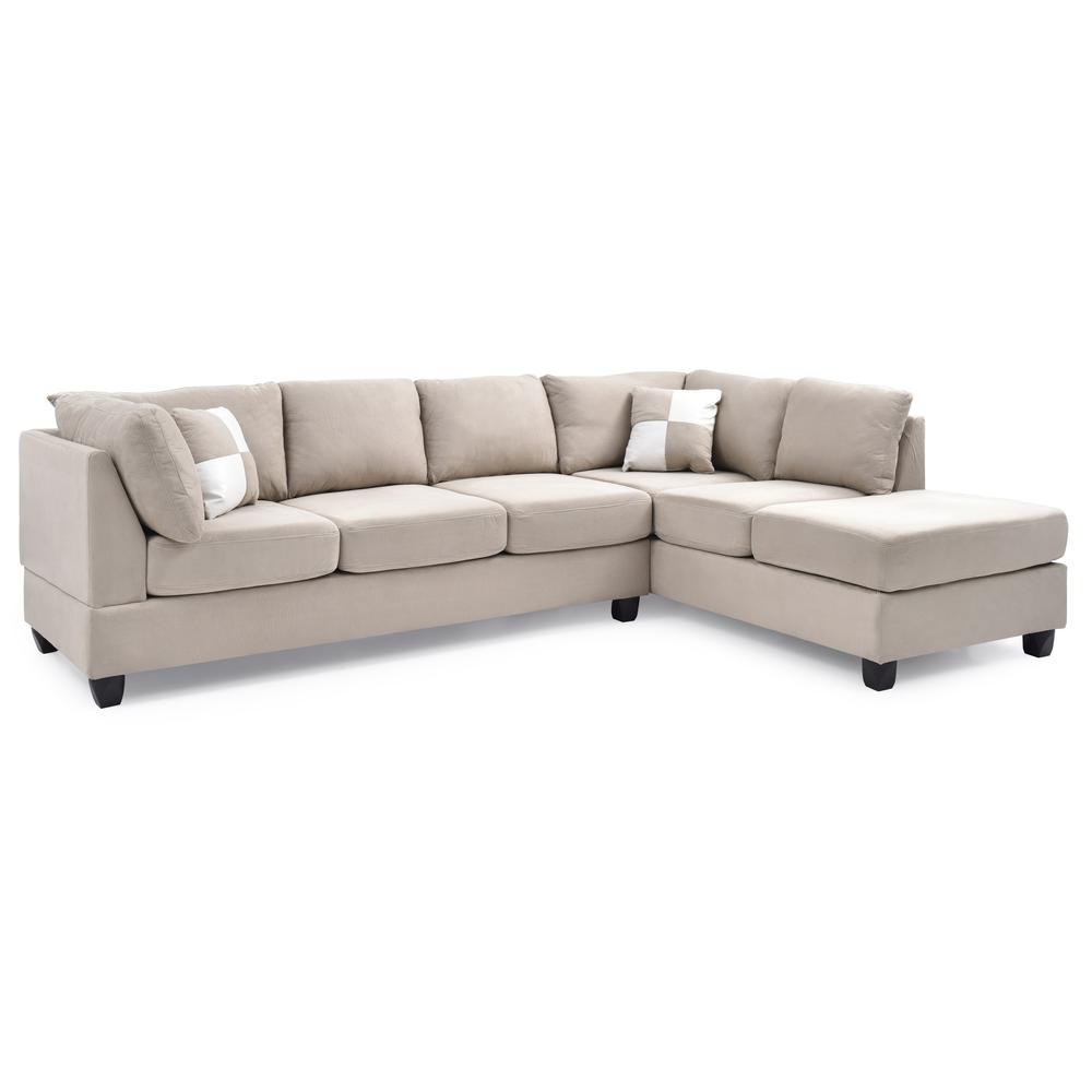 Malone 111 in. Vanilla Suede 4-Seater Sectional Sofa with 2-Throw Pillow. Picture 2