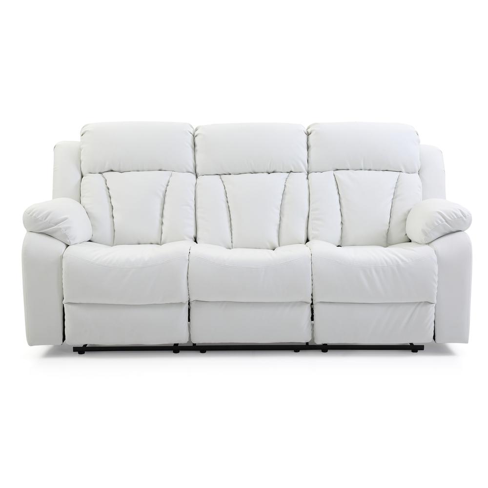 Daria 85 in. W Flared Arm Faux Leather Straight Reclining Sofa in White. Picture 1