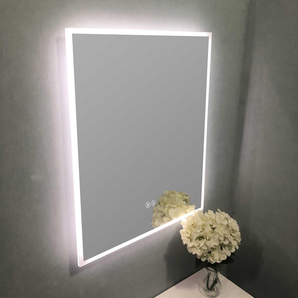 24.02 in. W x 30 in. H Rectangular Frameless Anti-Fog Wall Bathroom LED Vanity Mirror in Silver. Picture 8