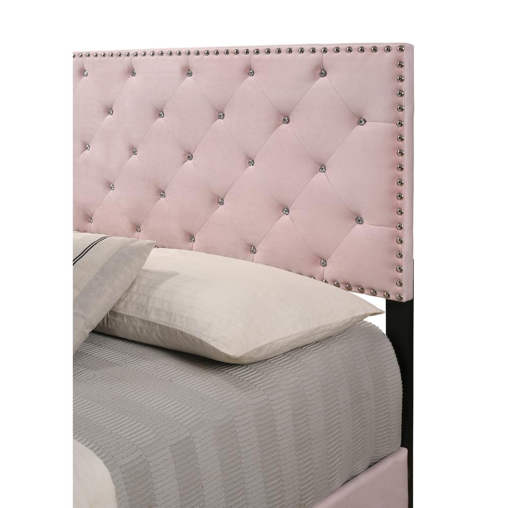 Suffolk Pink Tufted Velvet Upholstered King Panel Bed. Picture 4