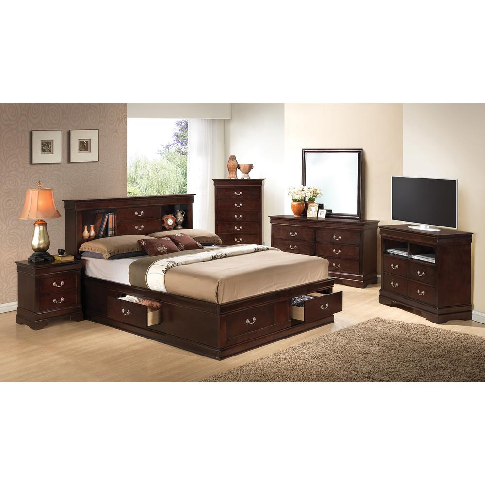 Louis Philippe Cappuccino Queen Storage Platform Bed. Picture 3