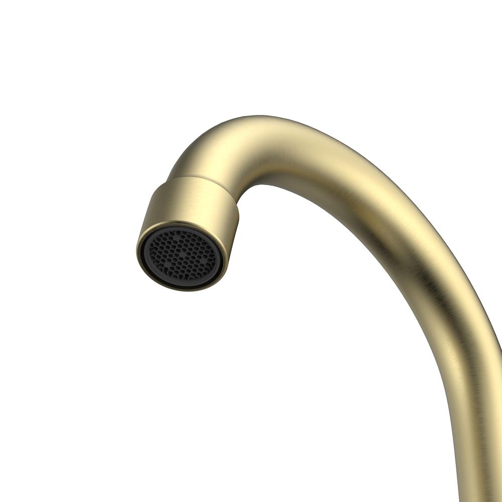 Bianca 4 in. Surface Mounted 2 Handles Bathroom Faucet with Drain Kit Included in Brushed Gold. Picture 6