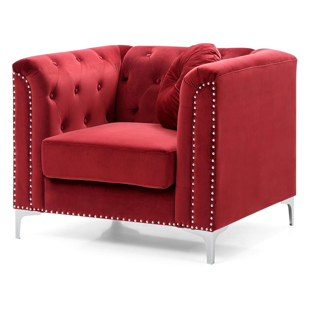 Pompano Burgundy Tufted Velvet Accent Chair. Picture 2