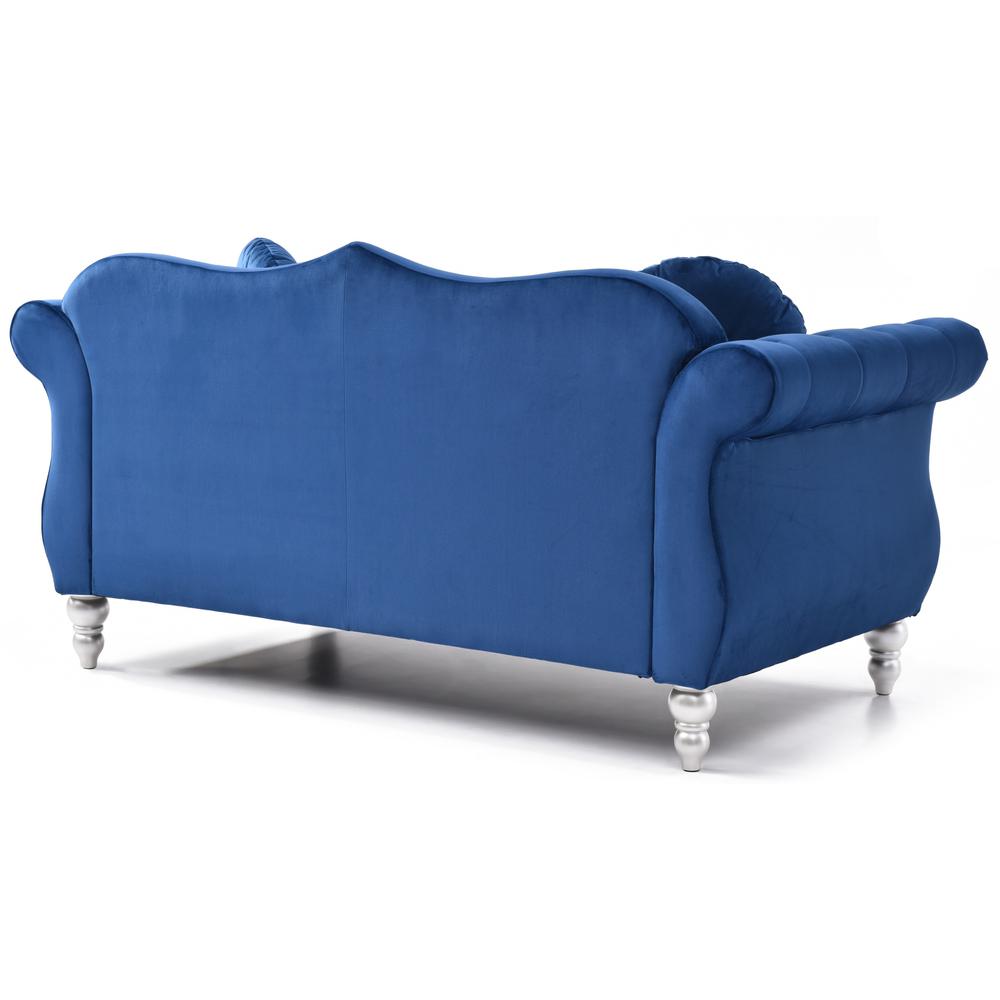 Hollywood 68 in. Navy Blue Velvet Chesterfield Loveseat with 2-Throw Pillow. Picture 4