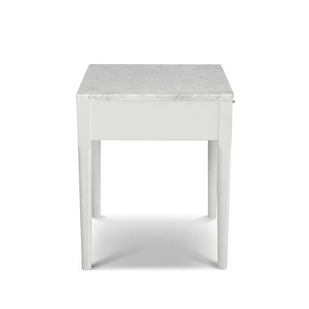 Alto 18" Square Italian Carrara White Marble Side Table with White Legs. Picture 2