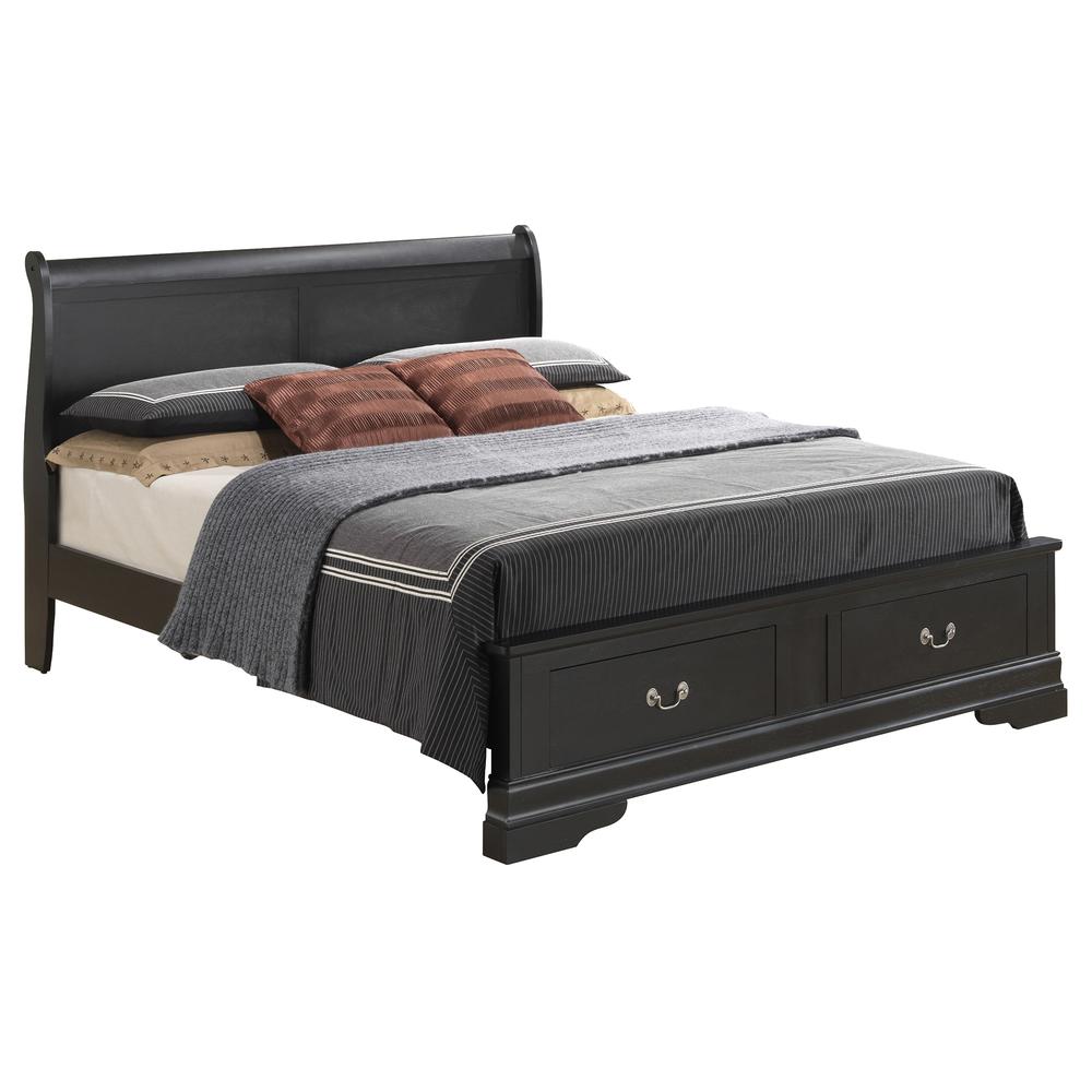 Louis Philippe Black Queen Storage Sleigh Wood Bed. Picture 2