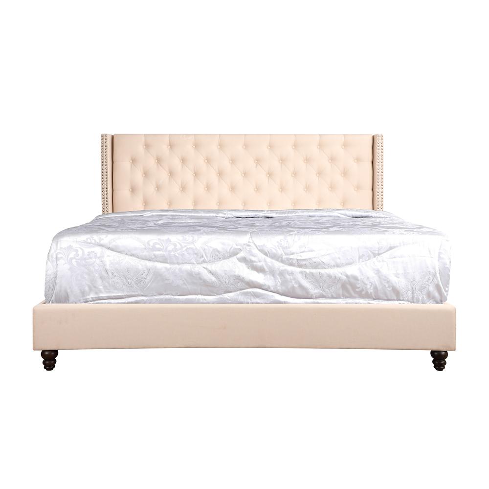 Julie Beige Tufted Upholstered Low Profile King Panel Bed. Picture 2