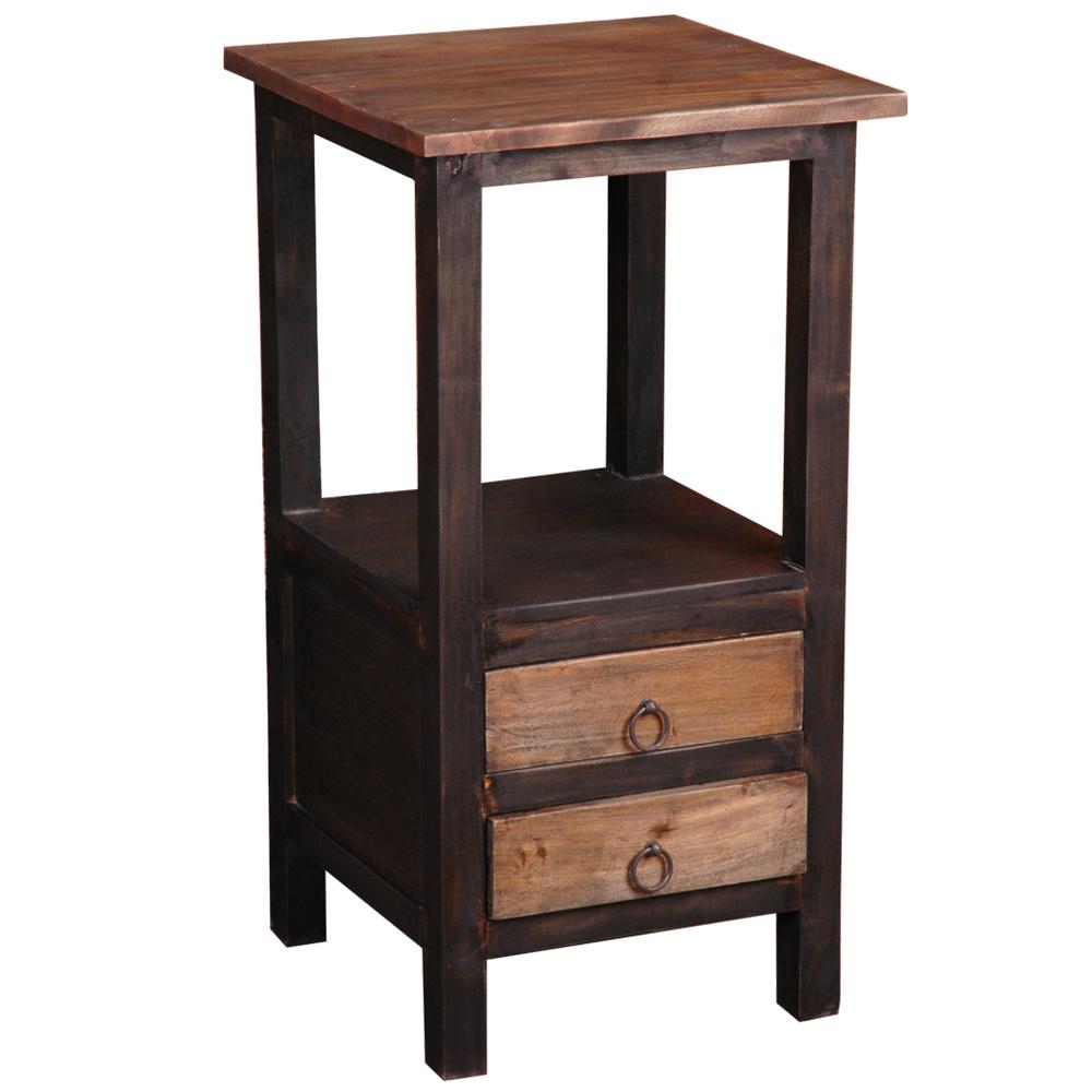 Shabby Chic Cottage 15.8 in. Blackwash and Raftwood Brown Square Solid Wood End Table. Picture 2