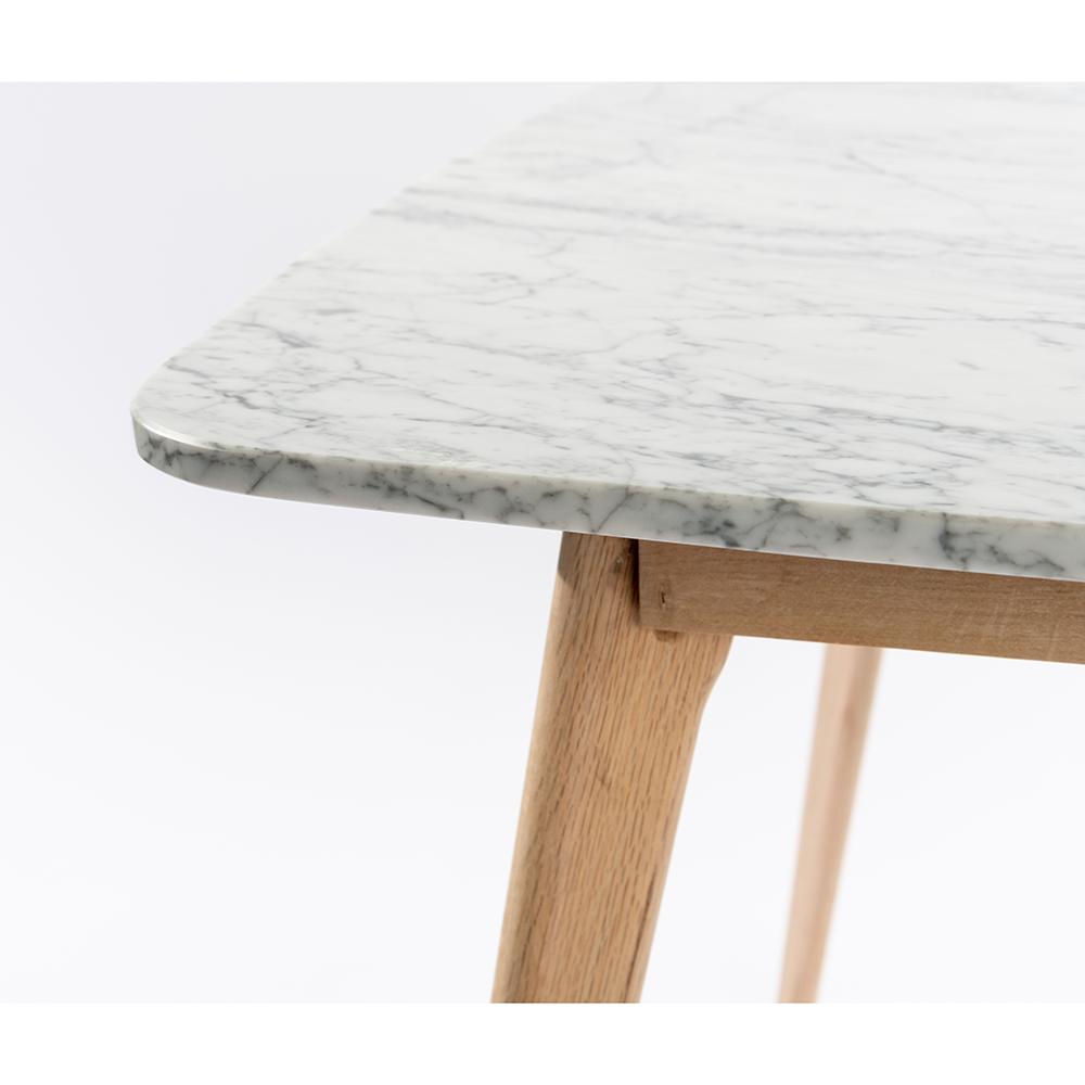 Senna 31" Square Italian Carrara White Marble Dining Table with Oak Legs. Picture 7