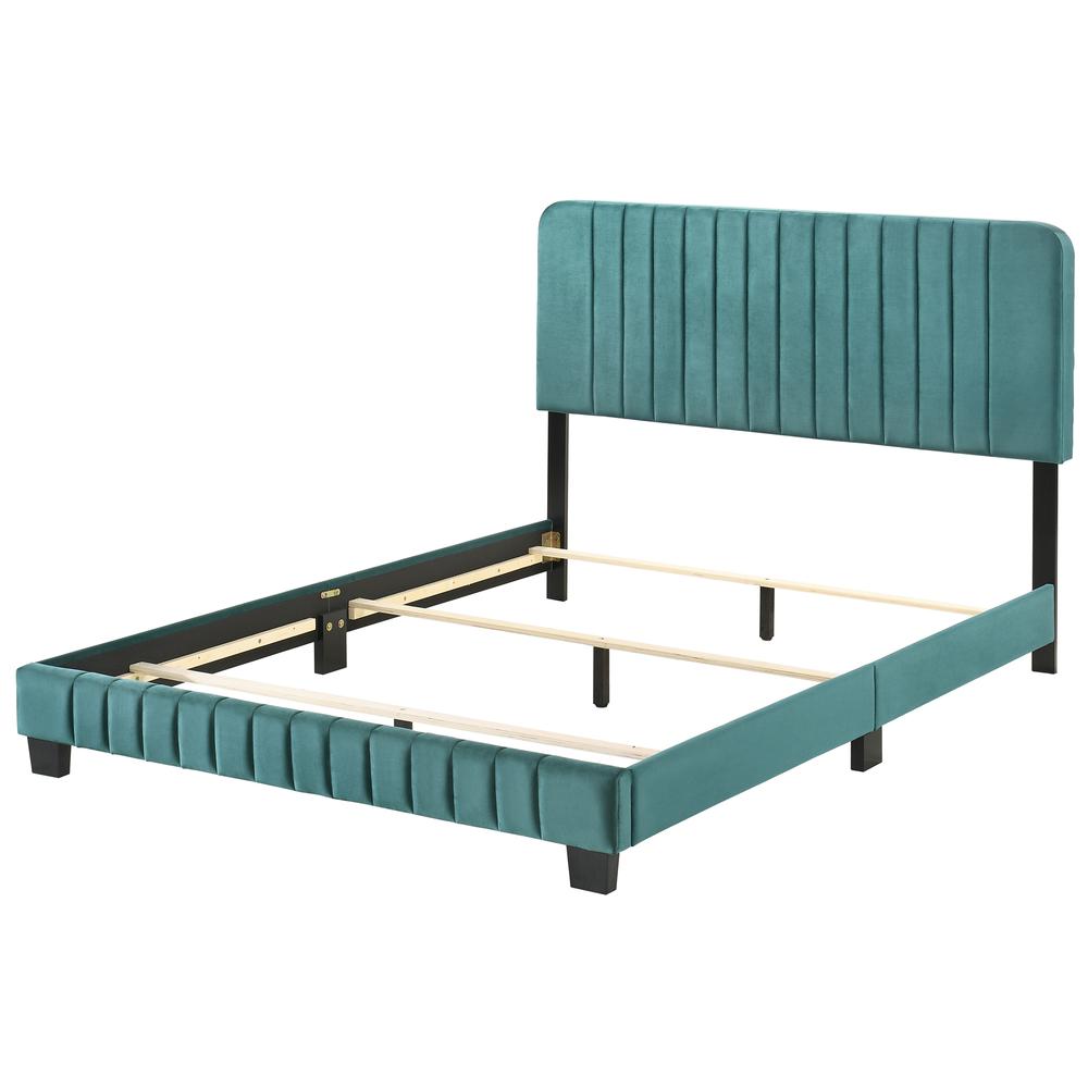 Lodi Green Velvet Upholstered Channel Tufted Full Panel Bed. Picture 3