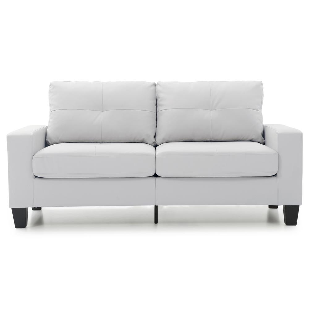 Newbury 71 in. W Flared Arm Faux Leather Straight Sofa in White. Picture 1