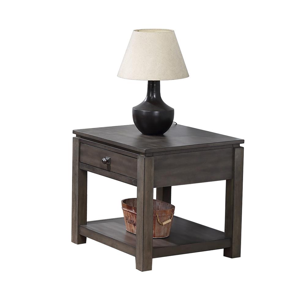 Shades of Sand 24 in. Weathered Grey Square Solid Wood End Table with 1 Drawer. Picture 2