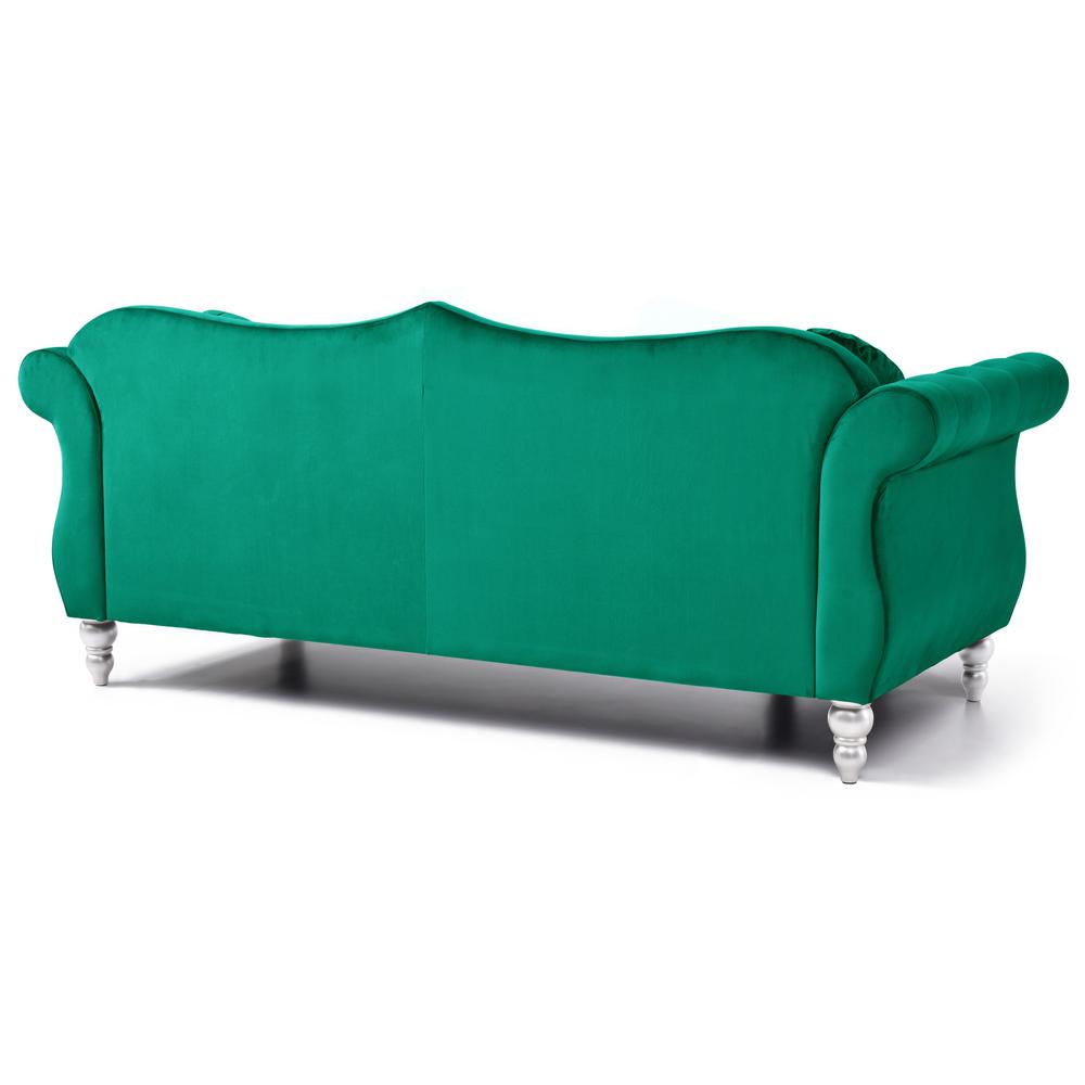 Hollywood 82 in. Green Velvet Chesterfield 3-Seater Sofa with 2-Throw Pillow. Picture 4