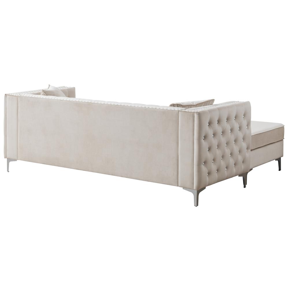 Paige 87 in. Ivory Tufted Velvet Sectional with 2-Throw Pillows. Picture 4