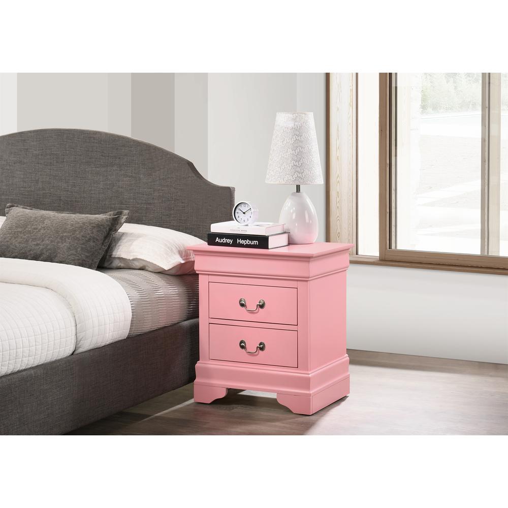 Louis Philippe 2-Drawer Pink Nightstand (24 in. H X 21 in. W X 16 in. D). Picture 5