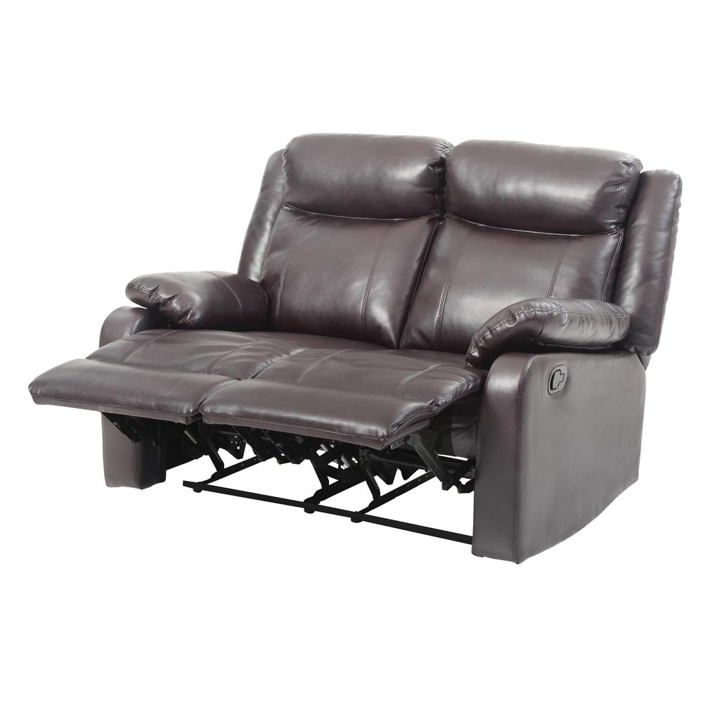 Ward 55 in. Dark Brown Faux leather 2-Seater Reclining Sofa with Pillow Top Arm. Picture 3