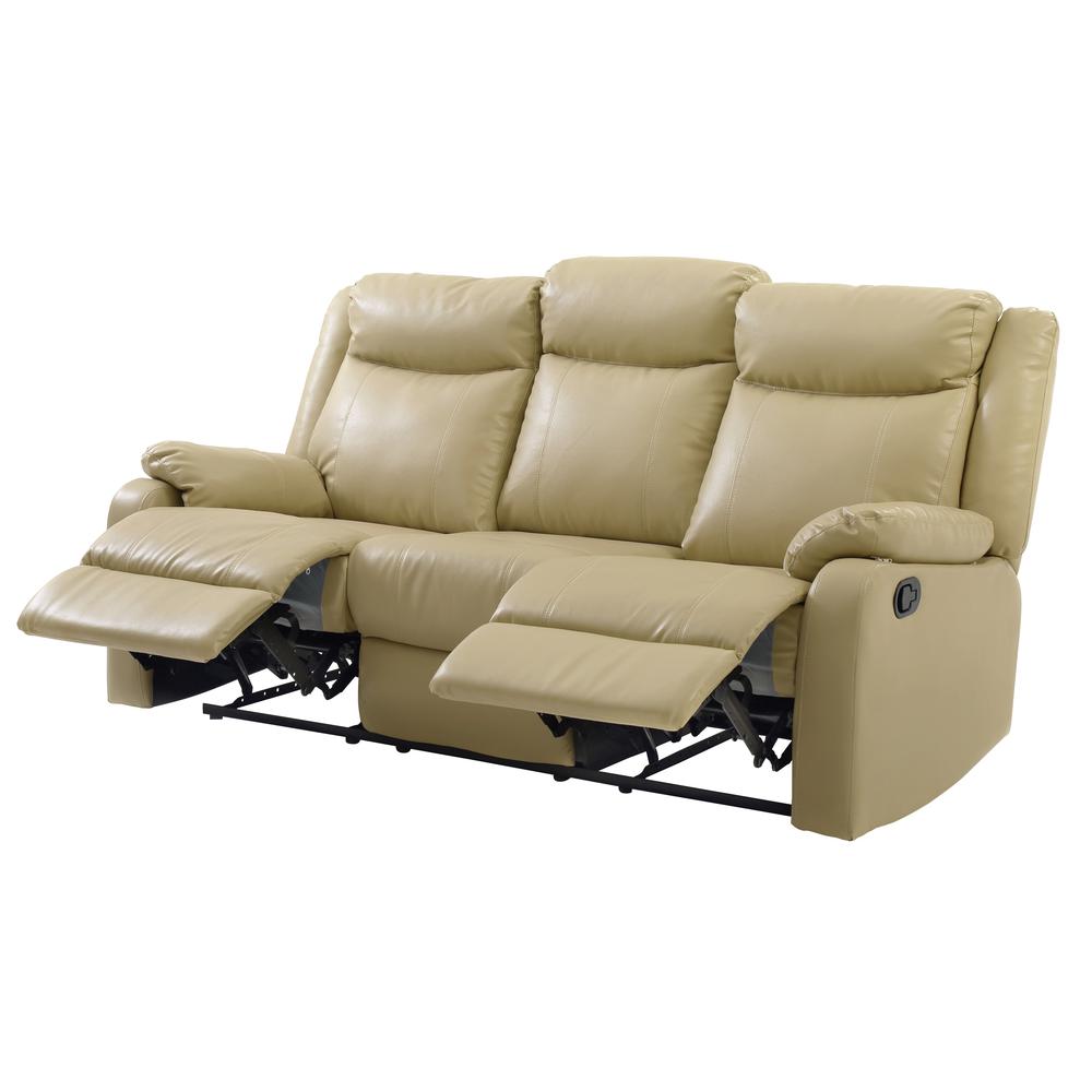Ward 76 in. Putty Faux leather 3-Seater Reclining Sofa with Pillow Top Arm. Picture 2