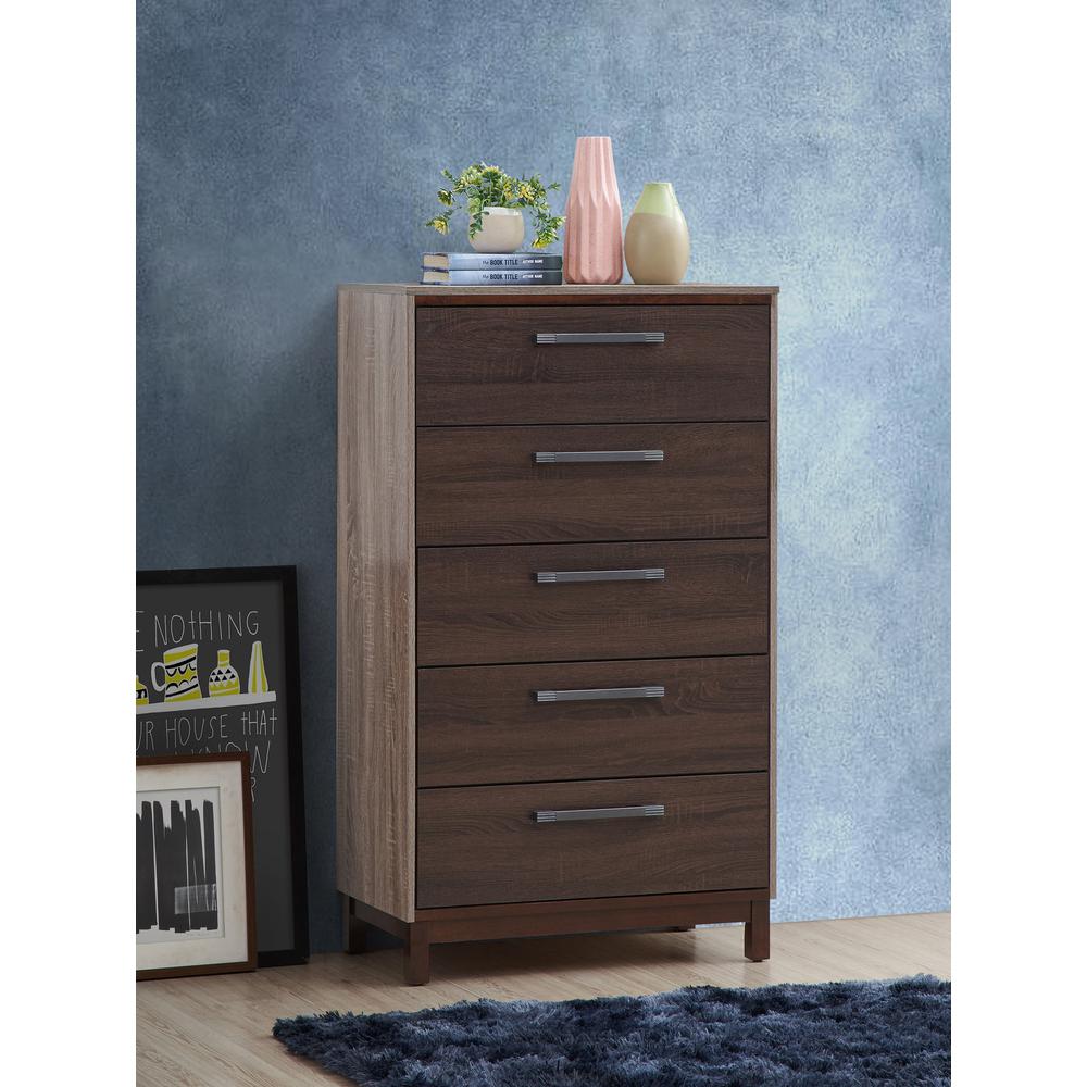 Magnolia Brown 5 Drawer Chest of Drawers (30.2 in L. X 15.5 in W. X 52.5 in H.). Picture 7