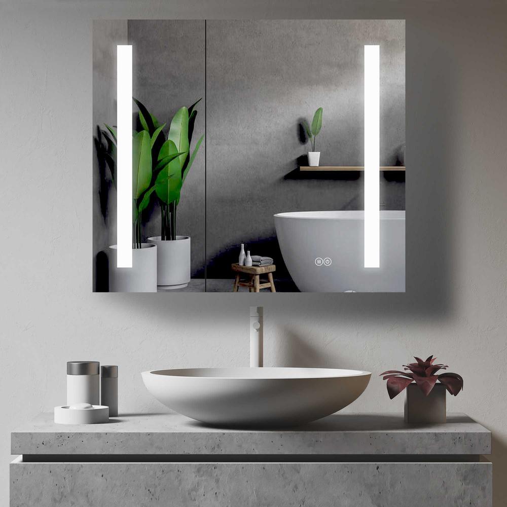 30 in. W x 26 in. H Rectangular Recessed or Surface Mount LED Mirror Cabinet. Picture 8