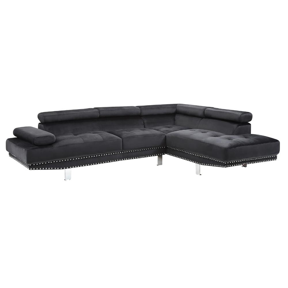 Derek 109 in. W 2-piece Velvet L Shape Sectional Sofa in Black. Picture 1