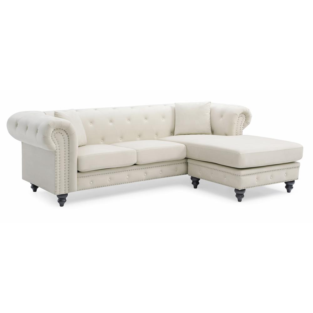 Nola 98 in. Ivory 3-Seater Velvet Sofa with 2-Throw Pillow. Picture 2