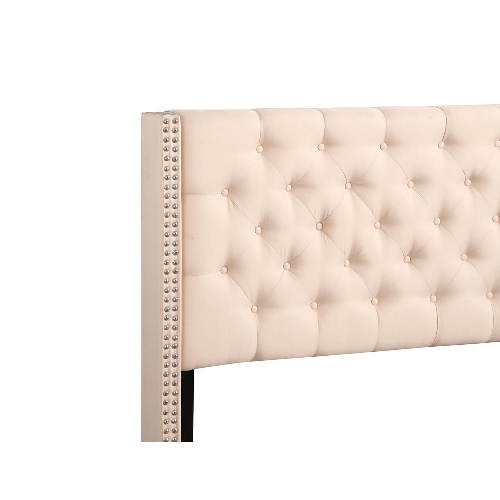 Julie Beige Tufted Upholstered Low Profile Full Panel Bed. Picture 4