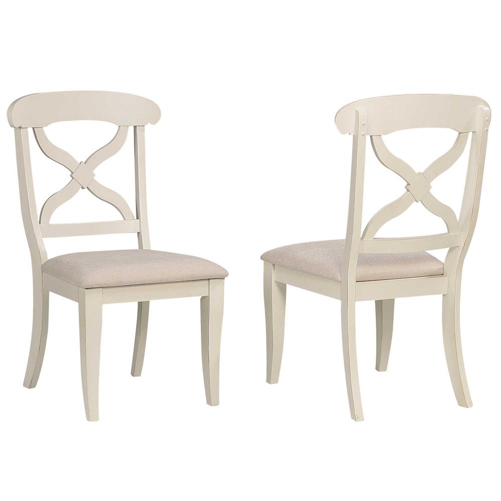 Andrews Distressed Antique White with Chestnut Brown Upholstered Side Chair (Set of 2). Picture 1