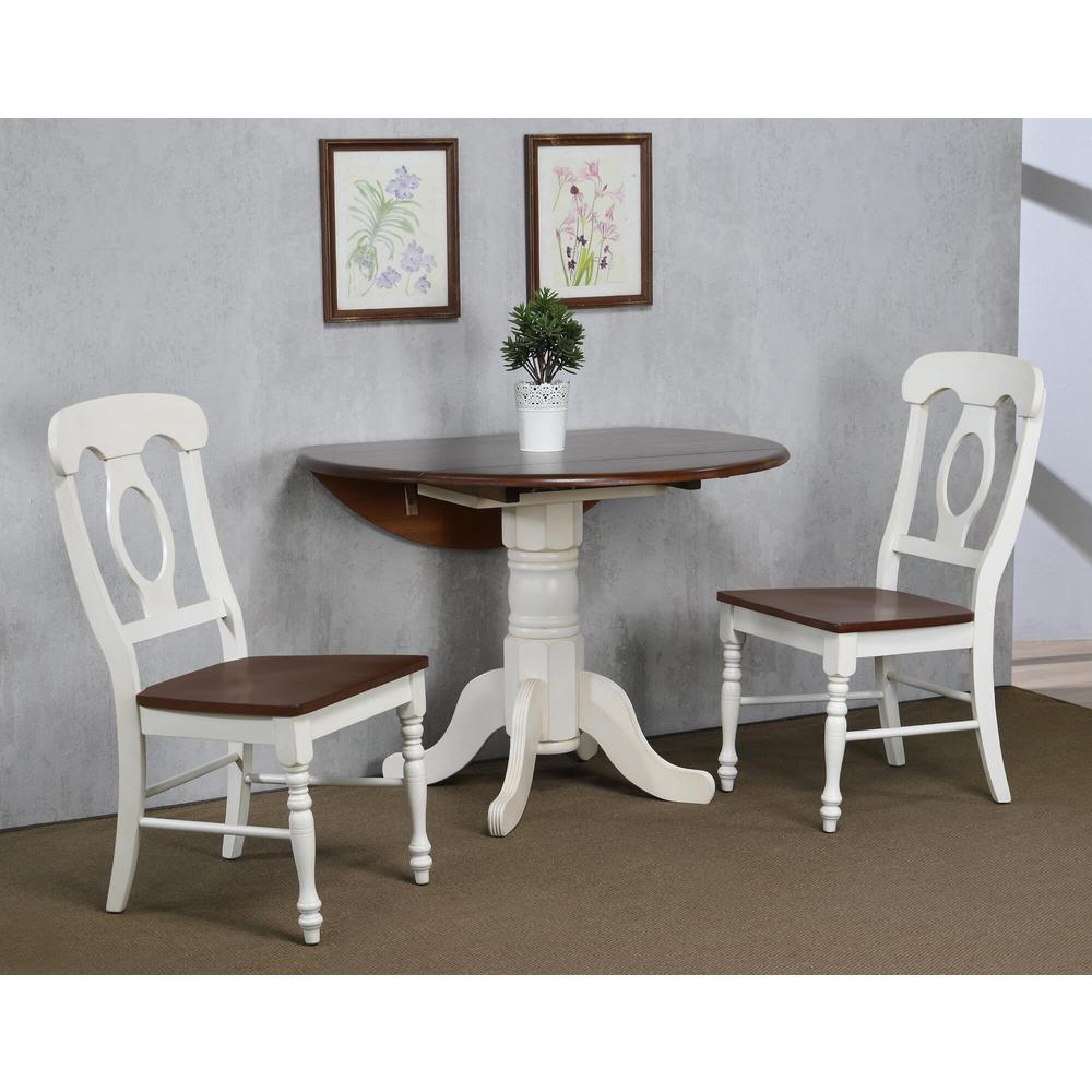 3-Piece Round Wood Top  White with Chestnut Brown Dining Set with Napoleon Chairs. Picture 7