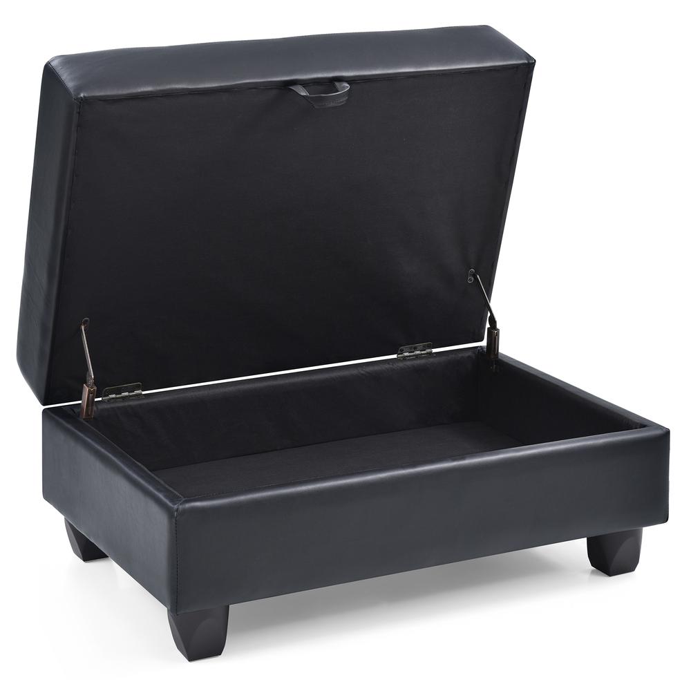 Revere Black Faux Leather Upholstered Storage Ottoman. Picture 3